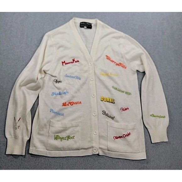 Andreno Argenti Sweaters - Vtg Andreno Argenti Cardigan Sweater Womens L White Golf Button Knit Embroidered